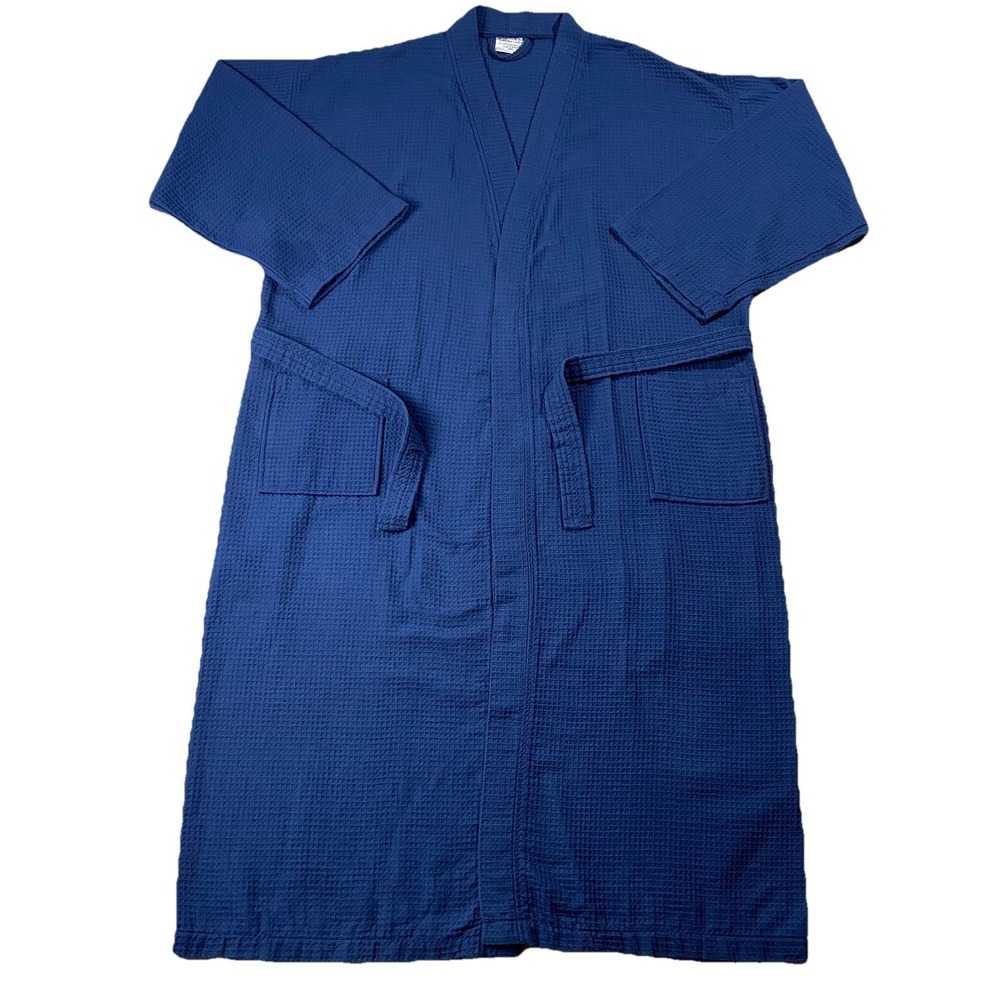 Chakir Turkish Linens Waffle Knit Robe Long Blue Size XXL Spa Luxury Kimono